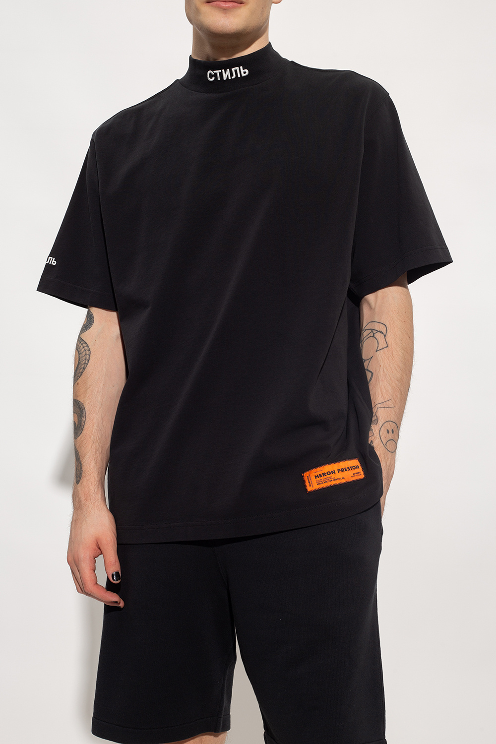 shirt with mock neck Heron Preston - Palm Angels logo-print drop ...